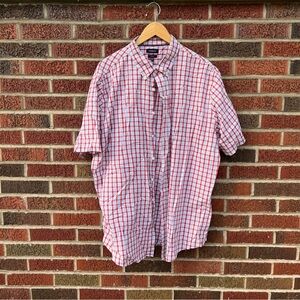 Croft & Barrow White and Red Plaid Short Sleeve Casual Button Down Shirt
